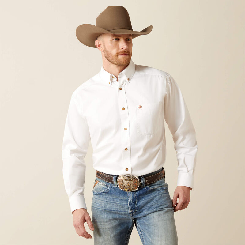 ARIAT Men's Solid Twill Classic Fit White Button Up Dress Shirt