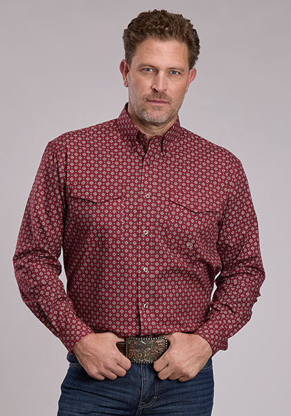 ROPER MENS  AMARILLO RED LONG SLEEVE BUTTON UP SHIRT