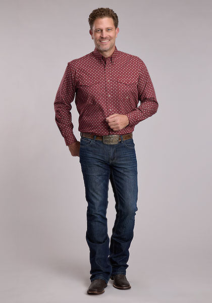 ROPER MENS  AMARILLO RED LONG SLEEVE BUTTON UP SHIRT