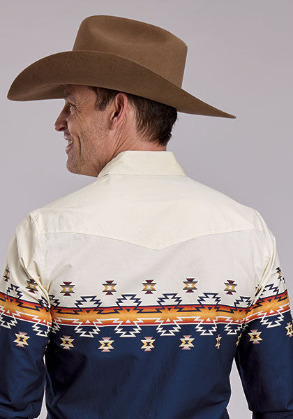ROPER MENS LONG SLEEVE SNAP OMBRE AZTEC BORDER PRINT SHIRT