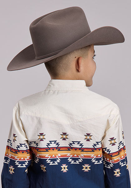 ROPER BOYS BLUE OMBRE AZTEC BORDER SNAP LONG SLEEVE SHIRT