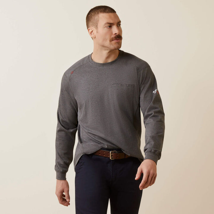 Ariat Mens flame resistant Air True Grit CHARCOAL HEATHER long sleeve T-Shirt