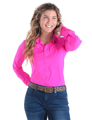 Women's Cowgirl Tuff Hot Pink Breathe Cooling UPF Pullover Button-Down