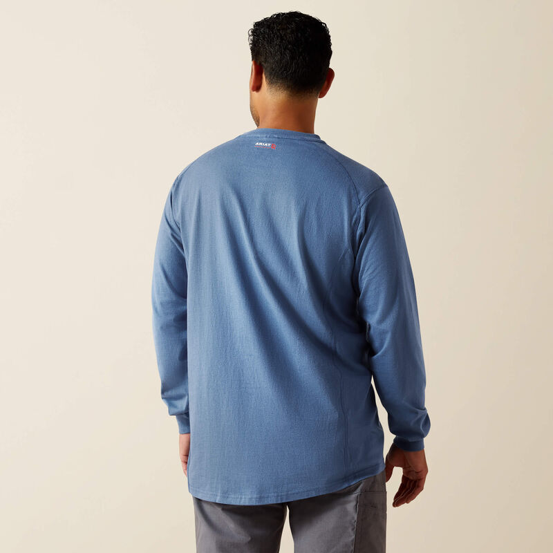 ARIAT Men's Flame Resistance Air Henley Medium Blue Long Sleeve  T-Shirt
