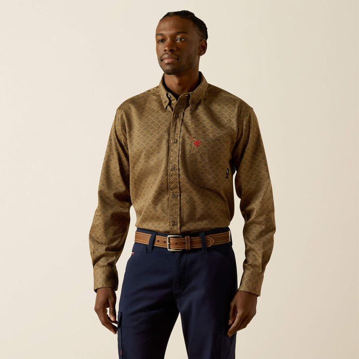 ARIAT MENS flame-resistant button-down Deniro Work Shirt