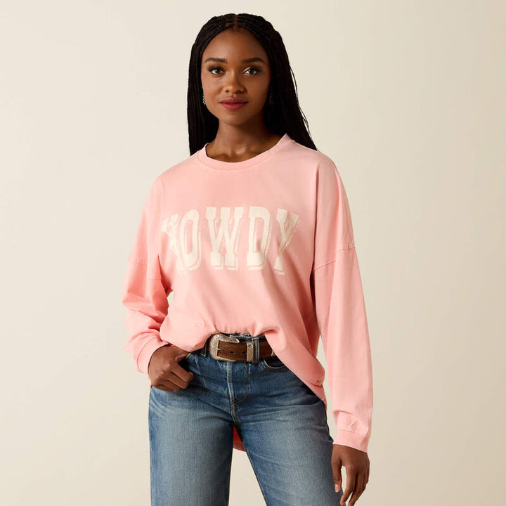 ARIAT WOMENS PINK HOWDY OVERSIZRD L/S SHIRT