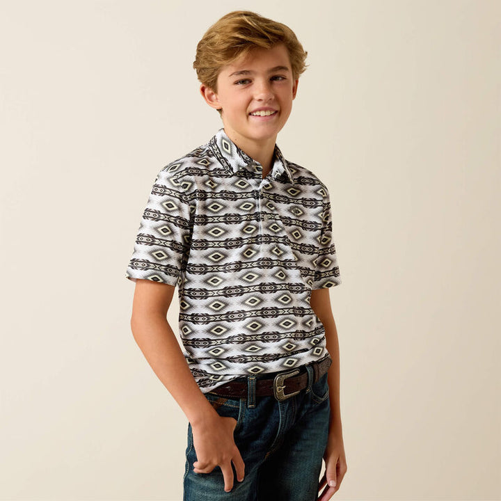 ARIAT BOY'S PRISTINE WHITE GEO STRIPE WHITE GEO STRIPE SHIRT