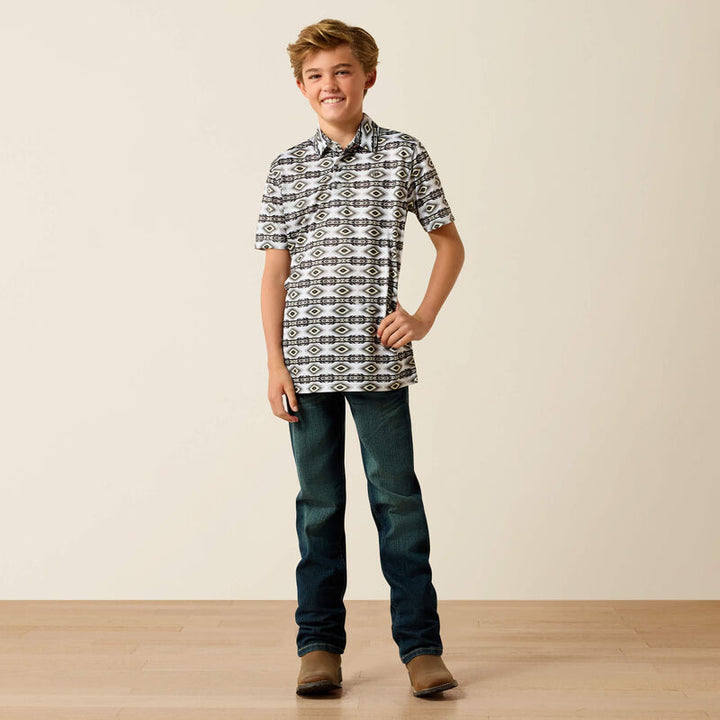 ARIAT BOY'S PRISTINE WHITE GEO STRIPE WHITE GEO STRIPE SHIRT