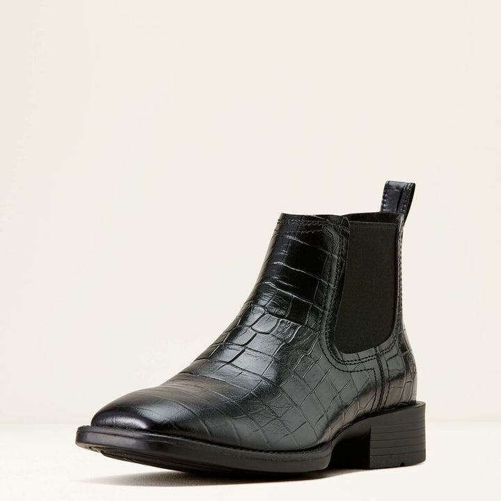 ARIAT MEN'S BOOKER CHELSEA BLACK CROC PRINT WIDE SQ TOE BOOTS