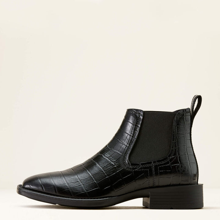ARIAT MEN'S BOOKER CHELSEA BLACK CROC PRINT WIDE SQ TOE BOOTS