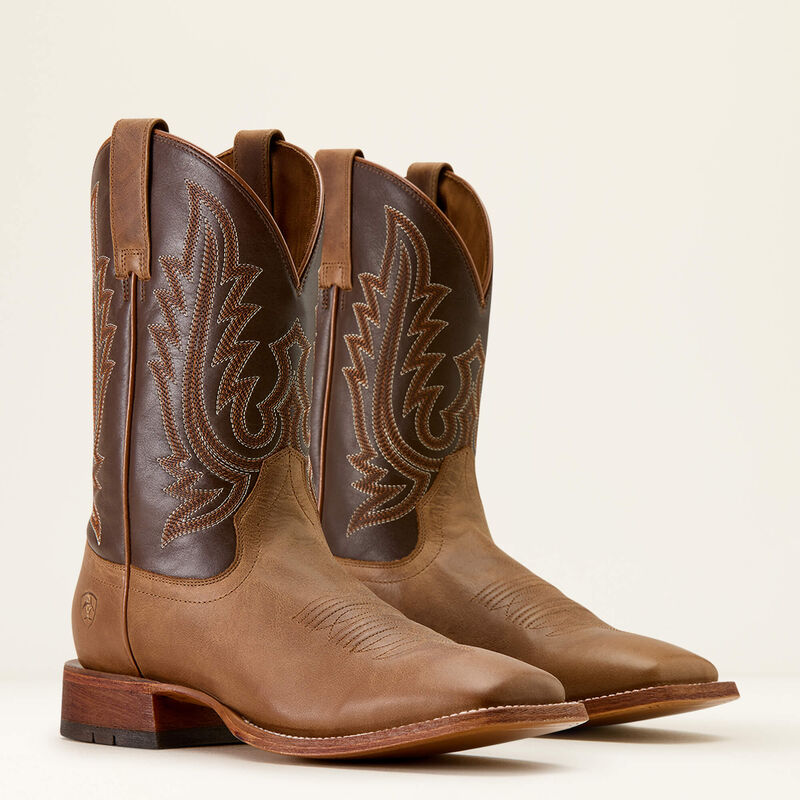 ARIAT MEN'S WHEAT TAN|SANTA FE BROWN County Roads Wide Square Toe Cowboy Boot