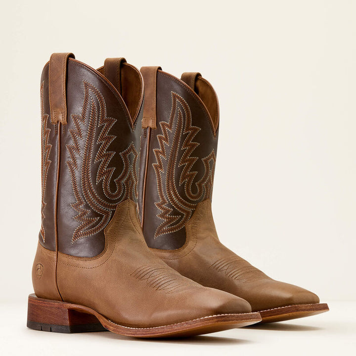 ARIAT MEN'S WHEAT TAN|SANTA FE BROWN County Roads Wide Square Toe Cowboy Boot