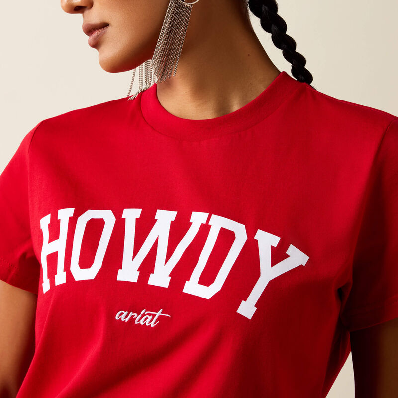 ARIAT WOMEN'S RED CRIMSON/WHITE COLLEGIATE HOWDY T-SHIRT