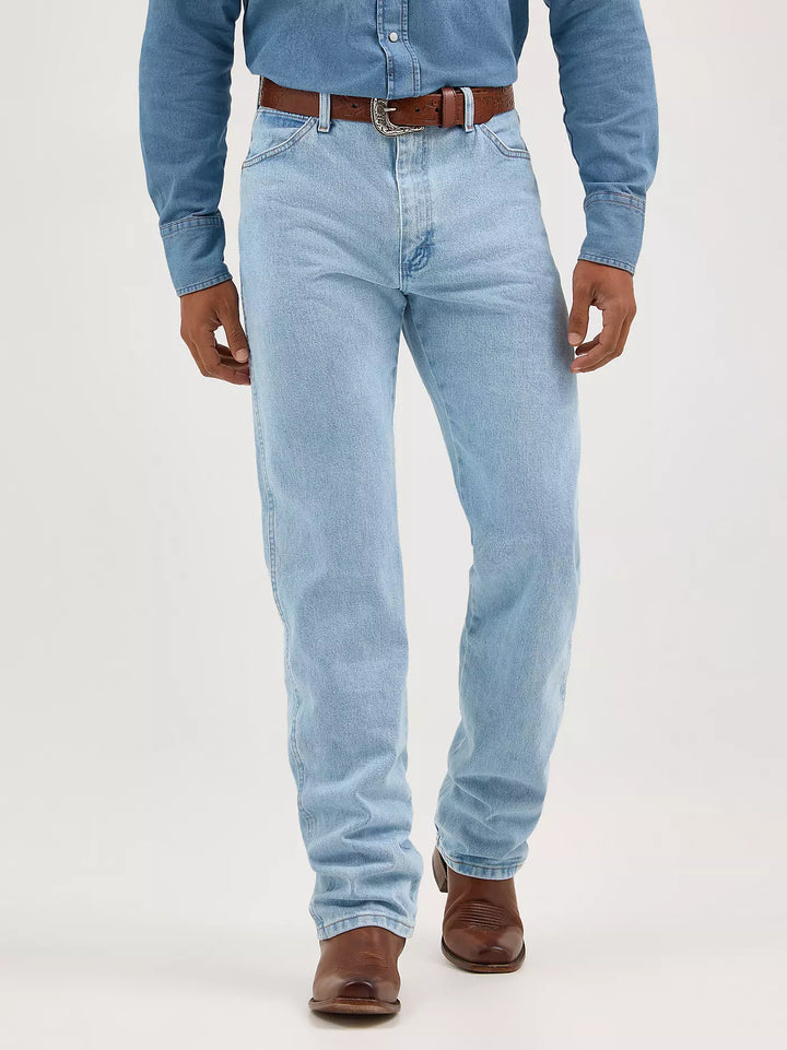 WRANGLER MENS BLEACHED COWBOY CUT ORIGINAL FIT ACTIVE FLEX DENIM JEANS