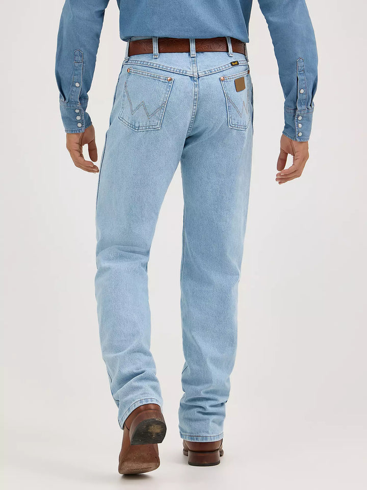 WRANGLER MENS BLEACHED COWBOY CUT ORIGINAL FIT ACTIVE FLEX DENIM JEANS