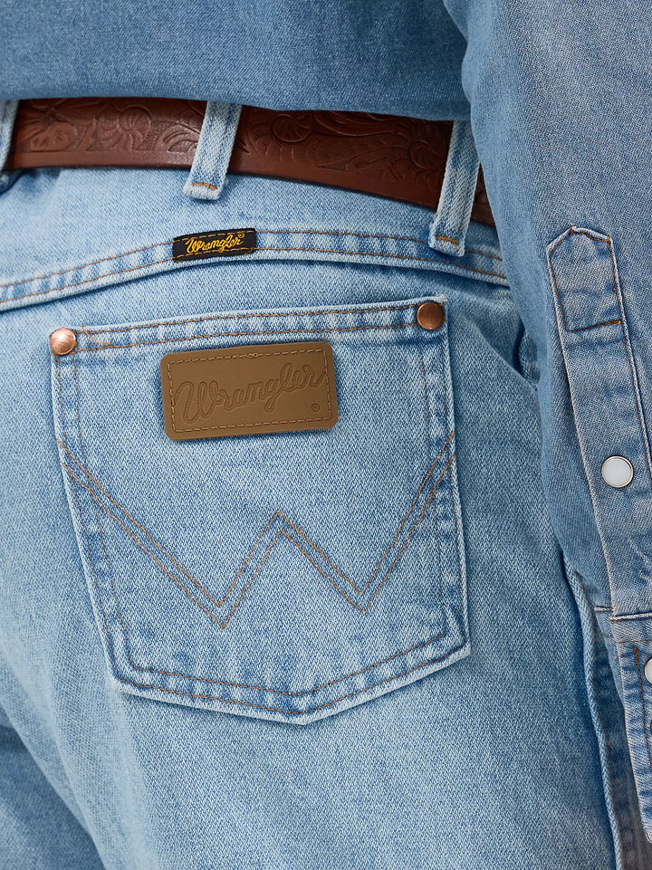 WRANGLER MENS BLEACHED COWBOY CUT ORIGINAL FIT ACTIVE FLEX DENIM JEANS