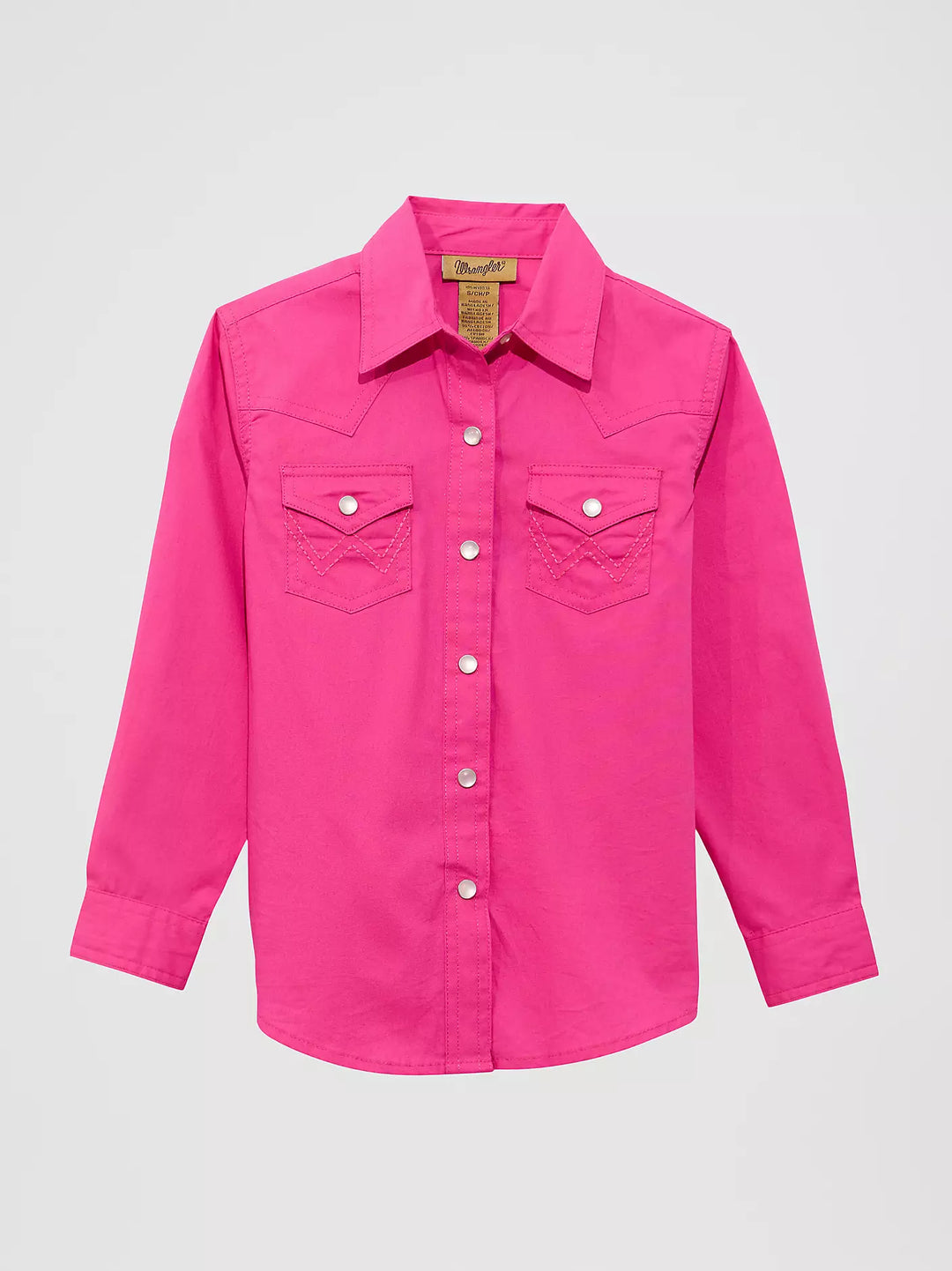 Wrangler Girl's Long Sleeve Solid Pink Western Snap Shirt