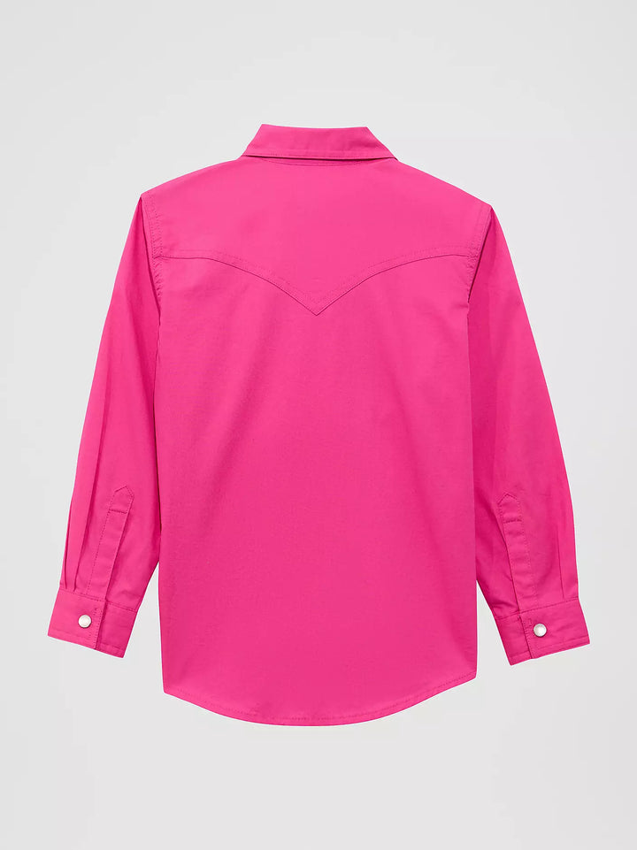 Wrangler Girl's Long Sleeve Solid Pink Western Snap Shirt