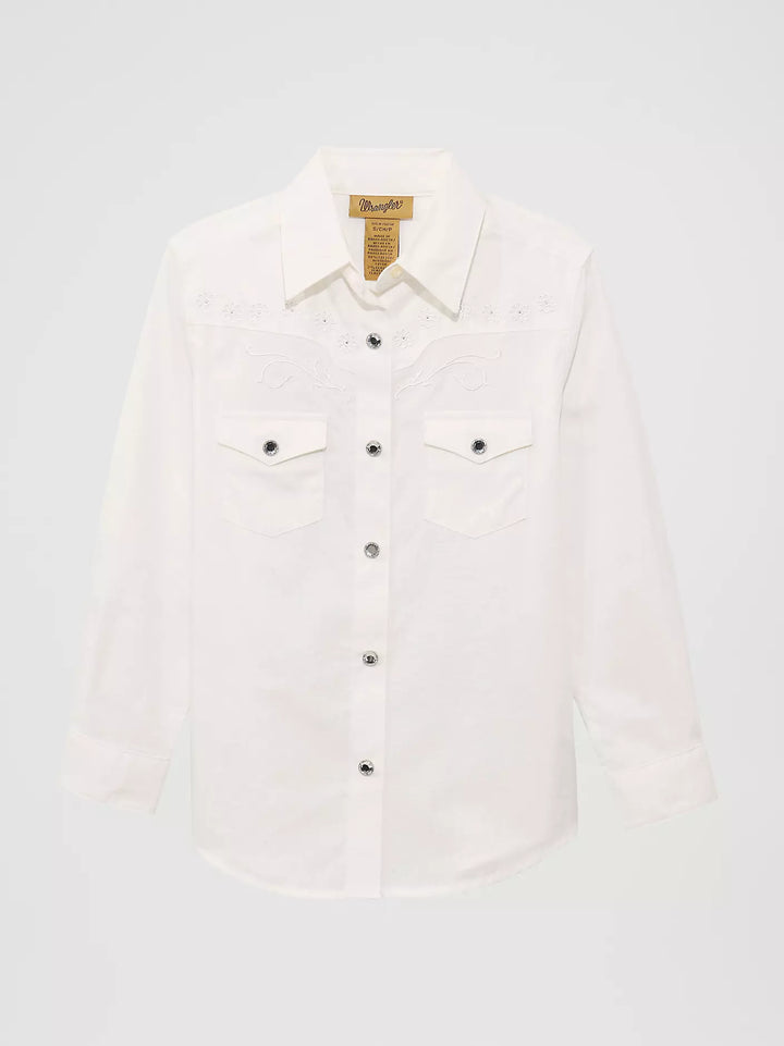 Wrangler Girl's Classic White Long Sleeve Western Snap Shirt