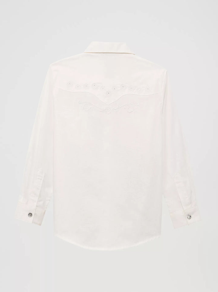 Wrangler Girl's Classic White Long Sleeve Western Snap Shirt
