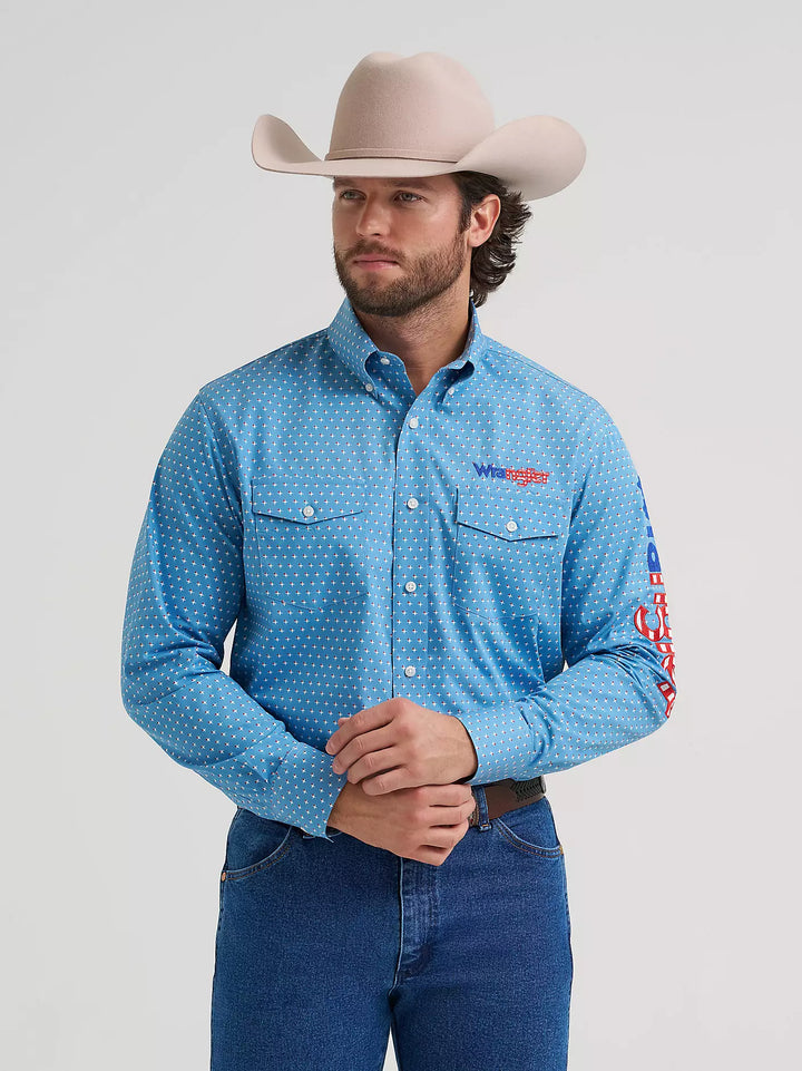 Wrangler Men's Logo Long Sleeve Button-Down Print Shirt