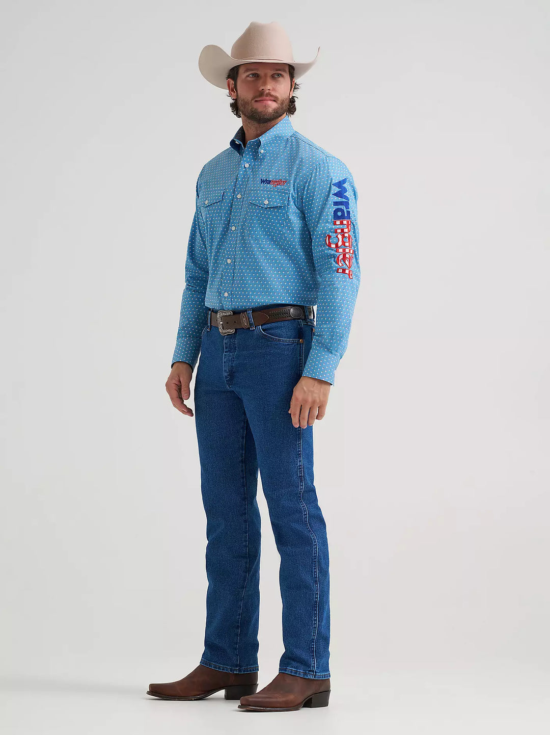 Wrangler Men's Logo Long Sleeve Button-Down Print Shirt