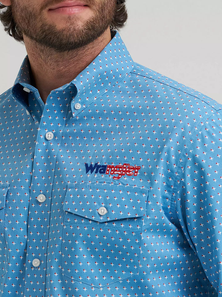 Wrangler Men's Logo Long Sleeve Button-Down Print Shirt