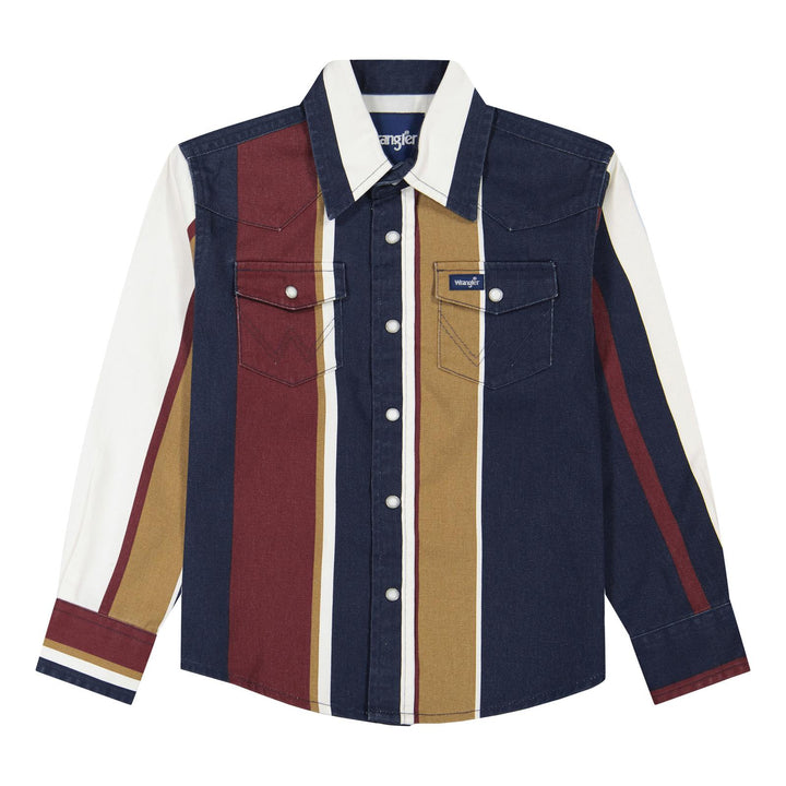Wrangler Boys Vintage Brushpopper Navy Multi Stripe Shirt