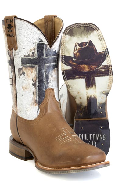 TIN HAUL MENS PHILIPPIANS 4:13 CHURCH CROSS WIDE SQUARE TOE BOOT