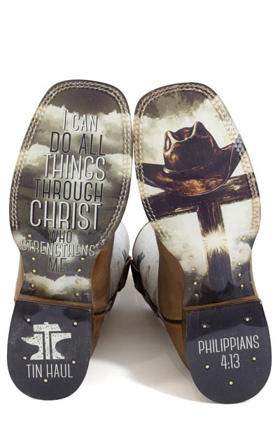 TIN HAUL MENS PHILIPPIANS 4:13 CHURCH CROSS WIDE SQUARE TOE BOOT