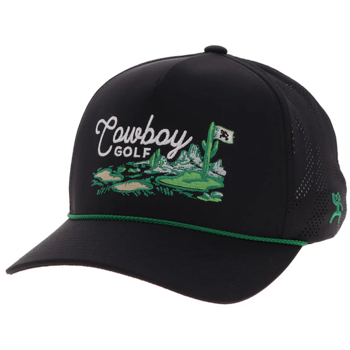 HOOEY MENS "HOOEY HILLS" BLACK W/GOLF COURSE LANDSCAPE HAT