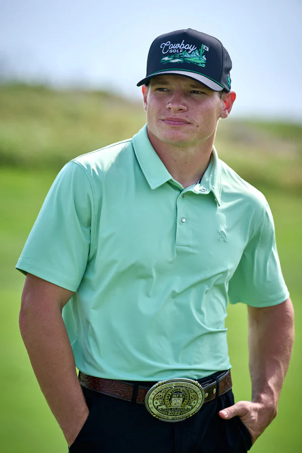 HOOEY MENS "HOOEY HILLS" BLACK W/GOLF COURSE LANDSCAPE HAT
