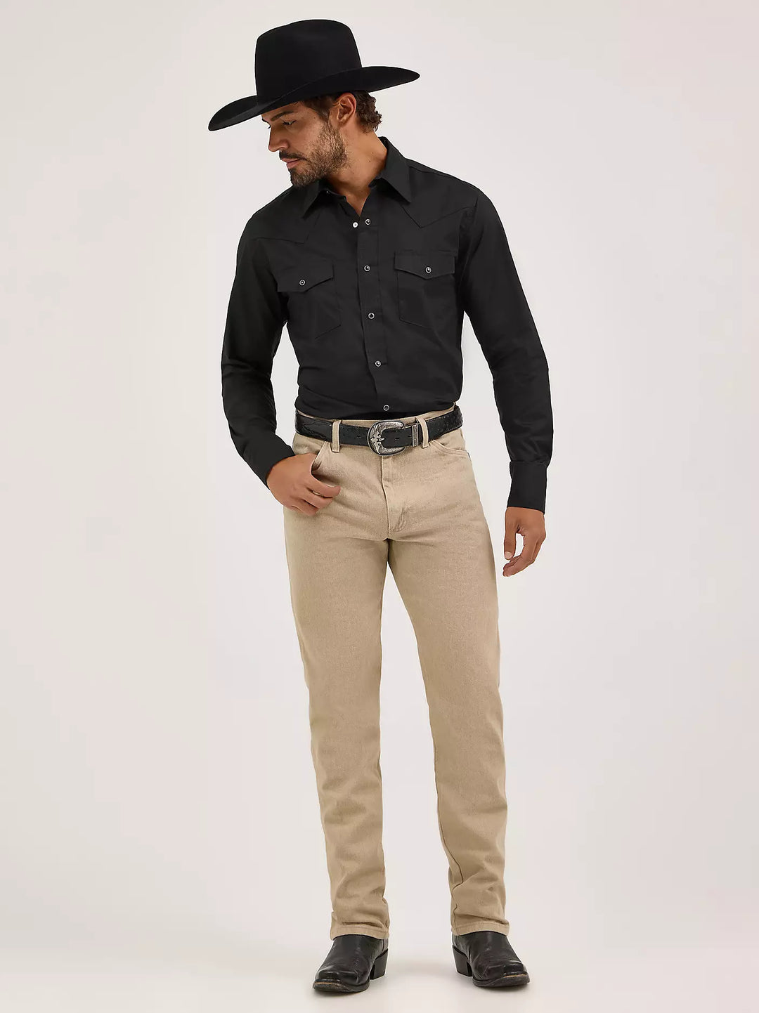 WRANGLER MENS LONG SLEEVE BLACK BROADCLOTH WESTERN SNAP SHIRT