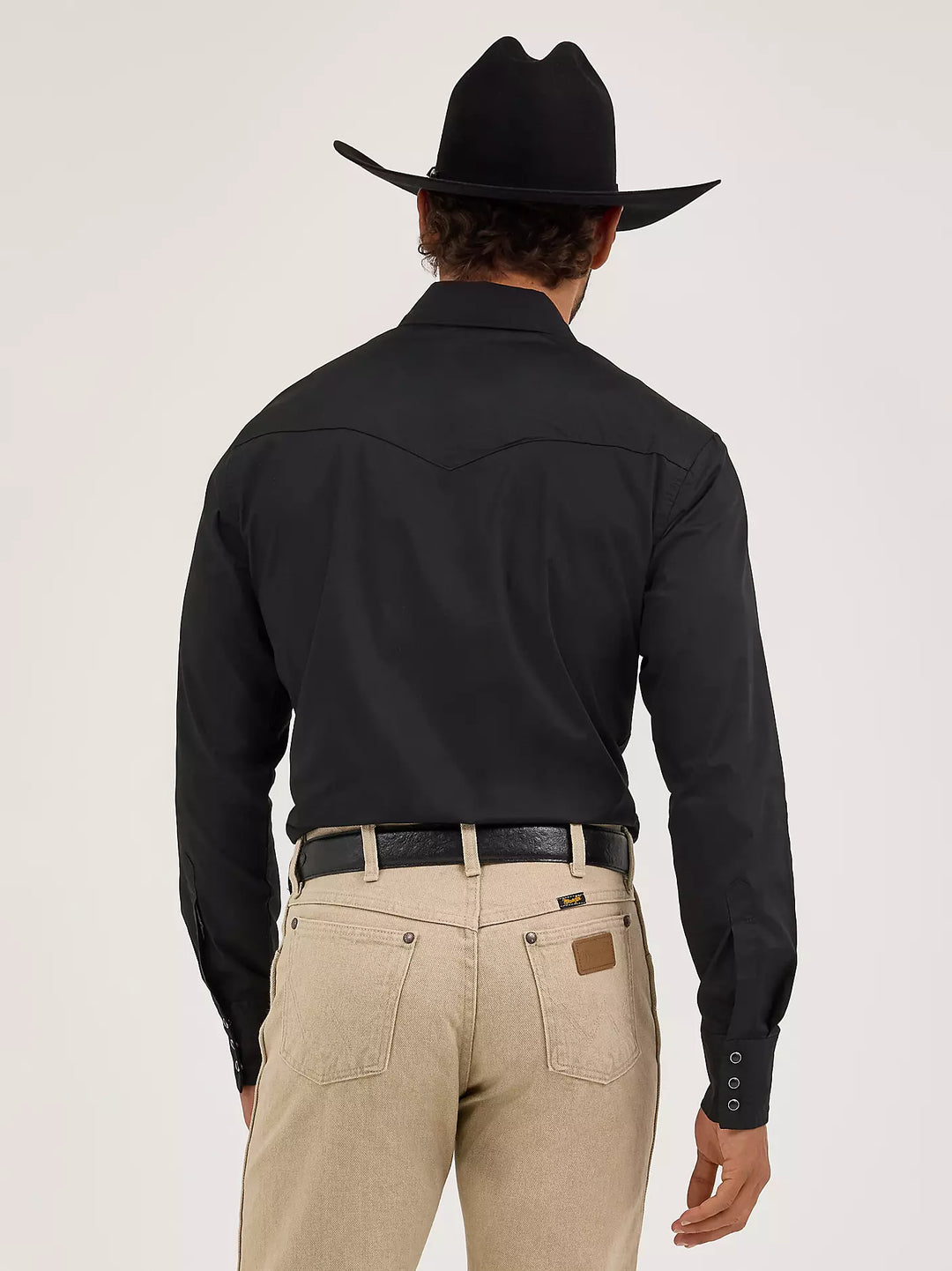 WRANGLER MENS LONG SLEEVE BLACK BROADCLOTH WESTERN SNAP SHIRT