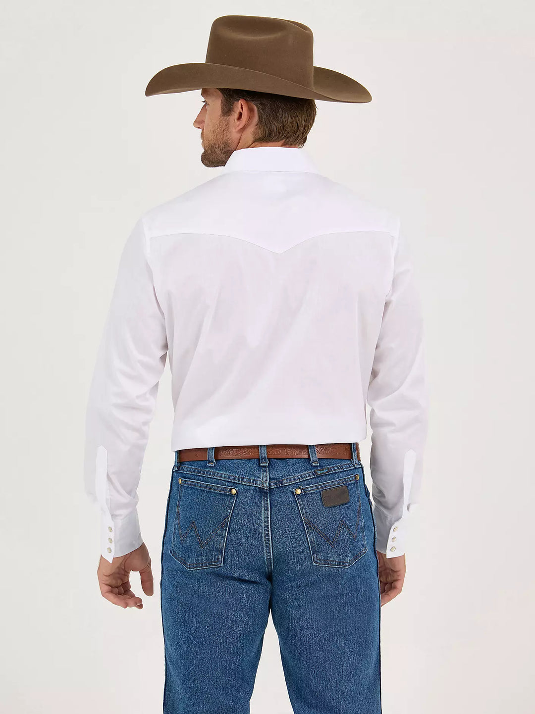 WRANGLER MENS LONG SLEEVE SOLID BROADCLOTH WHITE WESTERN SNAP SHIRT