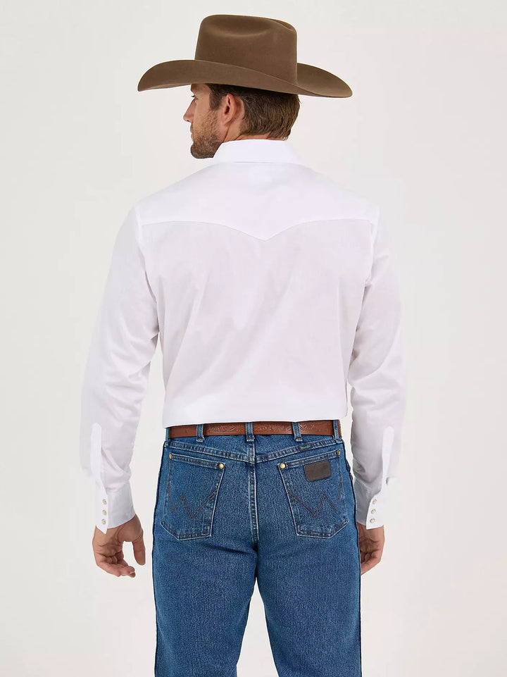 WRANGLER MENS LONG SLEEVE SOLID BROADCLOTH WHITE WESTERN SNAP SHIRT