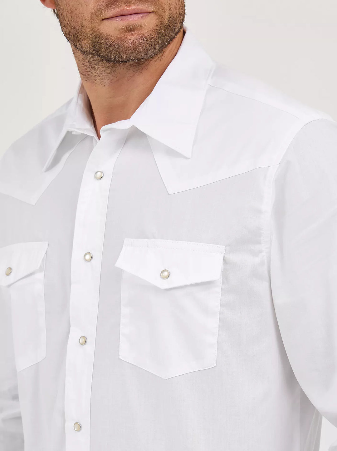 WRANGLER MENS LONG SLEEVE SOLID BROADCLOTH WHITE WESTERN SNAP SHIRT