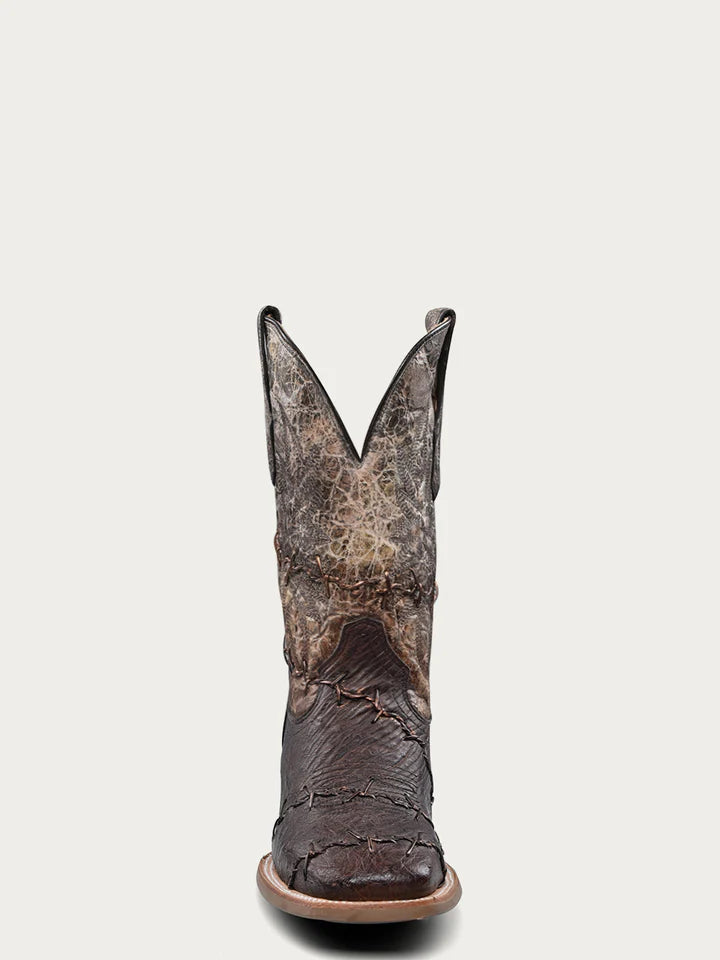Corral Men's Brown Ostrich Barbed Wire Accent Square Toe Cowboy Boots