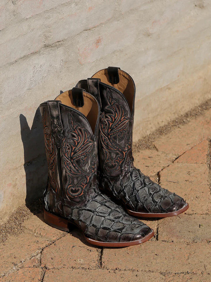 CORRAL MEN'S EMBROIDERY OLIVE GREEN PIRARUCU FISH SQUARE TOE BOOT