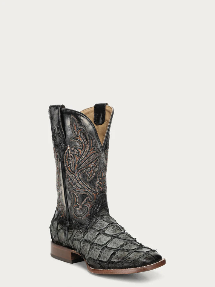 CORRAL MEN'S EMBROIDERY OLIVE GREEN PIRARUCU FISH SQUARE TOE BOOT