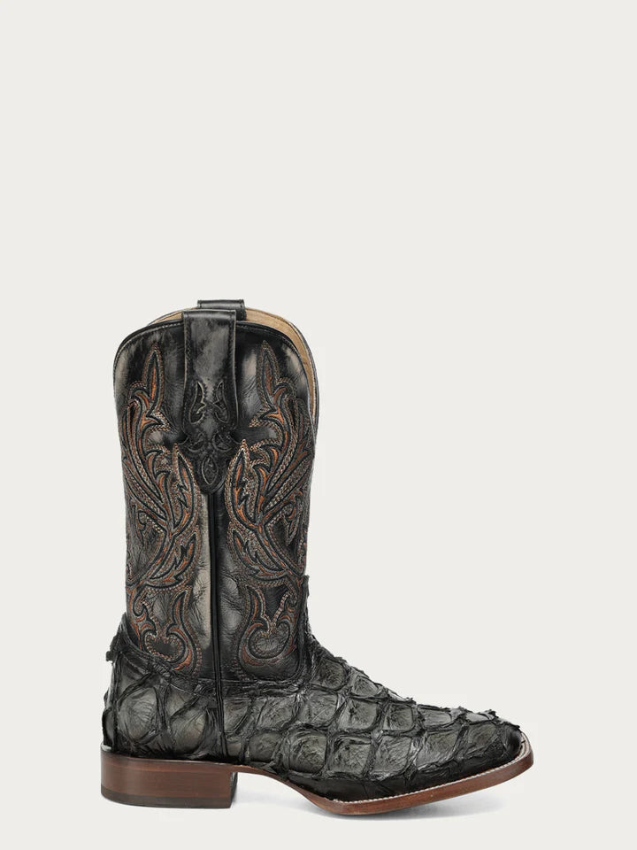 CORRAL MEN'S EMBROIDERY OLIVE GREEN PIRARUCU FISH SQUARE TOE BOOT