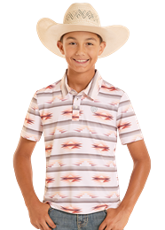 ROCK & ROLL BOYS NATURAL AZTEC PRINT POLO SHIRT