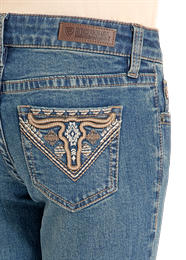 ROCK & ROLL GIRLS STEER HEAD EMBROIDERED POCKET BOOTCUT JEANS
