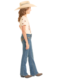 ROCK & ROLL GIRLS STEER HEAD EMBROIDERED POCKET BOOTCUT JEANS