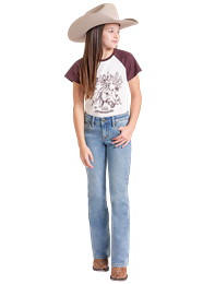 Rock & Roll GIRL Steer Embroidered Medium Wash BOOT CUT Jeans