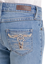 Rock & Roll GIRL Steer Embroidered Medium Wash BOOT CUT Jeans