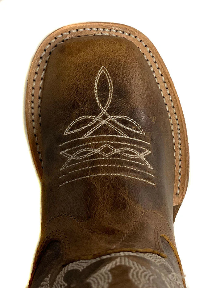 Old West Boys Distressed Brown Square Toe Cowboy Boot