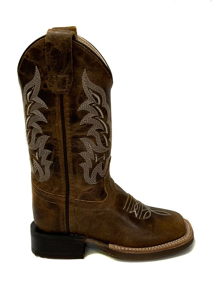 OLD WEST BOY'S Brown Square Toe Western Boot