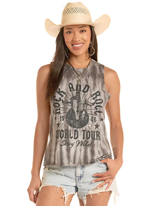 Rock & Roll  Women's Charcoal 'Stay Wild' Graphic Print Sleeveless Muscle Tank Top