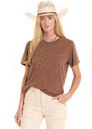 ROCK & ROLL WOMEN'S BOOT STITCH MAHOGANY T-SHIRT